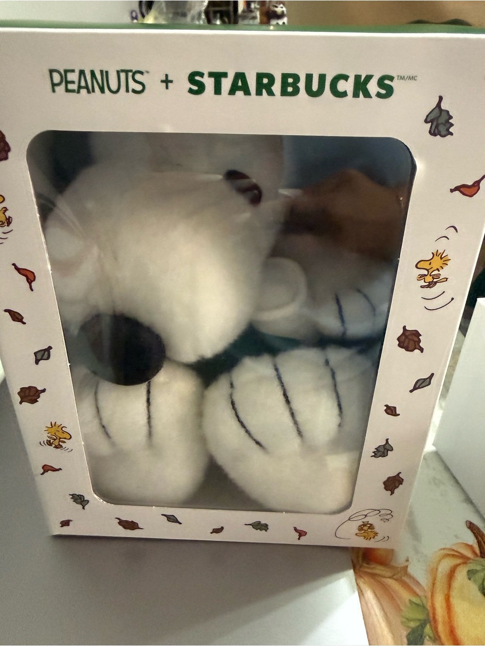 Starbucks Peanuts Snoopy Plush in White with Green Accents